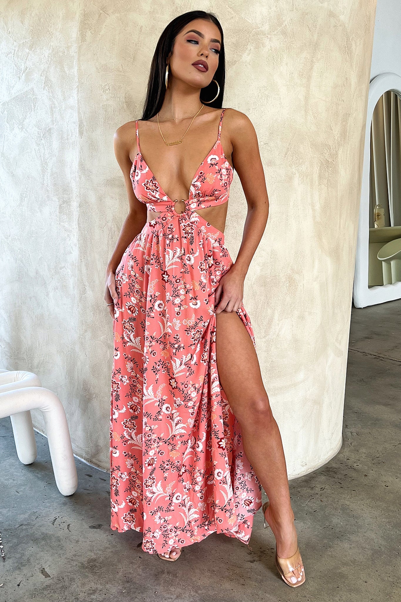 Kritika Maxi Dress - Coral Pink Floral