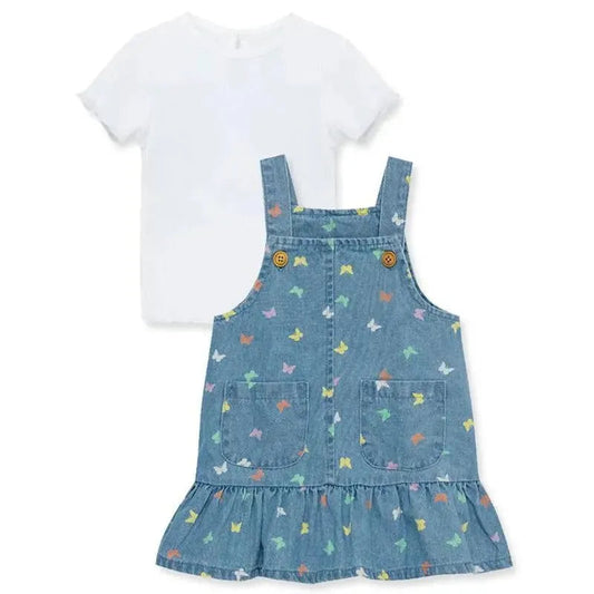 Little Me - Baby Girl Butterfly Cotton Denim Dress Set