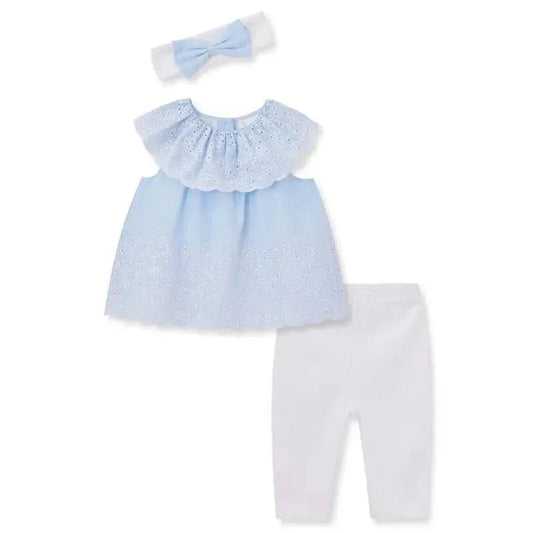 Little Me - Baby Girl Chambray Eyelet Set, White