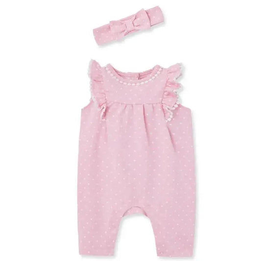 Little Me - Baby Girl Dots Jumpsuit & Headband, Pink