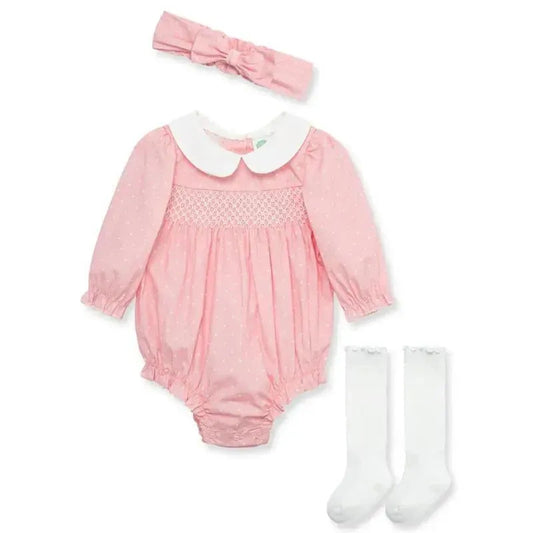 Little Me - Baby Girl Smocked Woven Romper Set & Sock