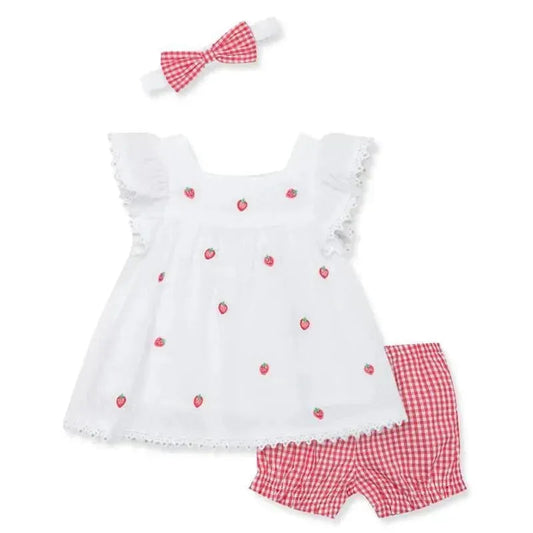 Little Me - Baby Girl Strawberry Woven Short Set & Headband