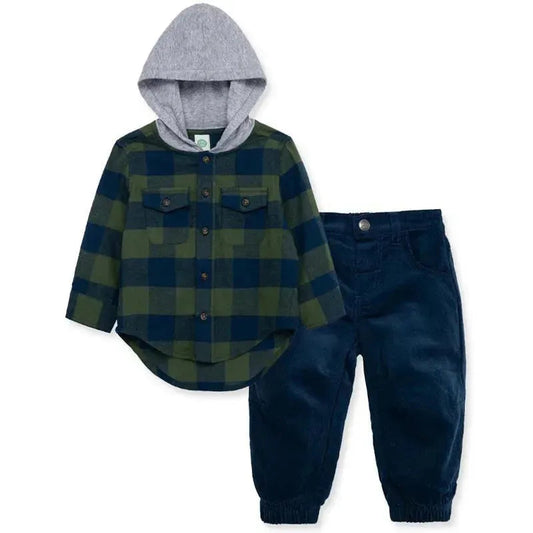 Little Me - Check Woven Pant Set - Pant/Shirt - Blue