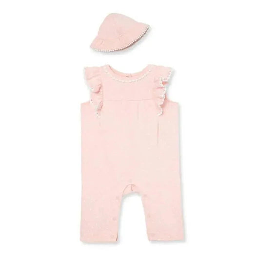 Little Me Dots Jumpsuit & Hat - Pink