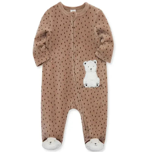 Little Me - Fuzzy Bear Footie Brown