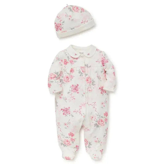 Little Me Roses Baby Girl Footies & Baby Hat Set