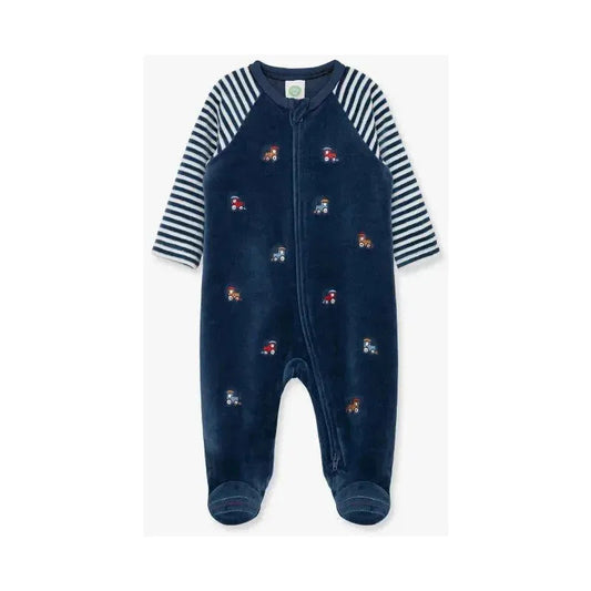 Little Me - Train Schiffli Footie, Blue