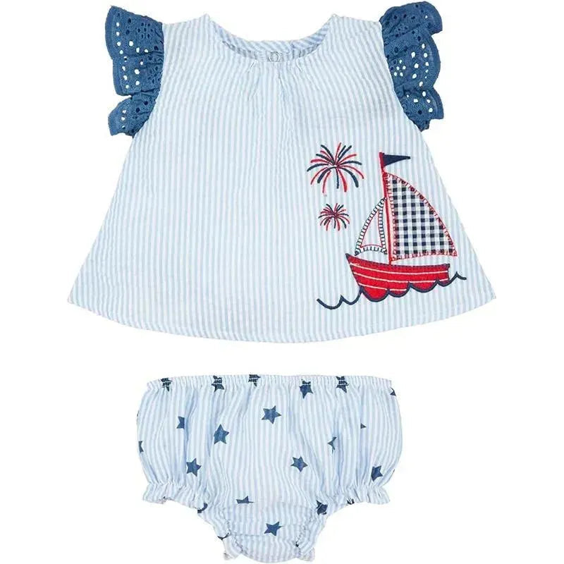 Mud Pie - 2Pk Baby Girls Sailboat Eyelet Pinafore Set