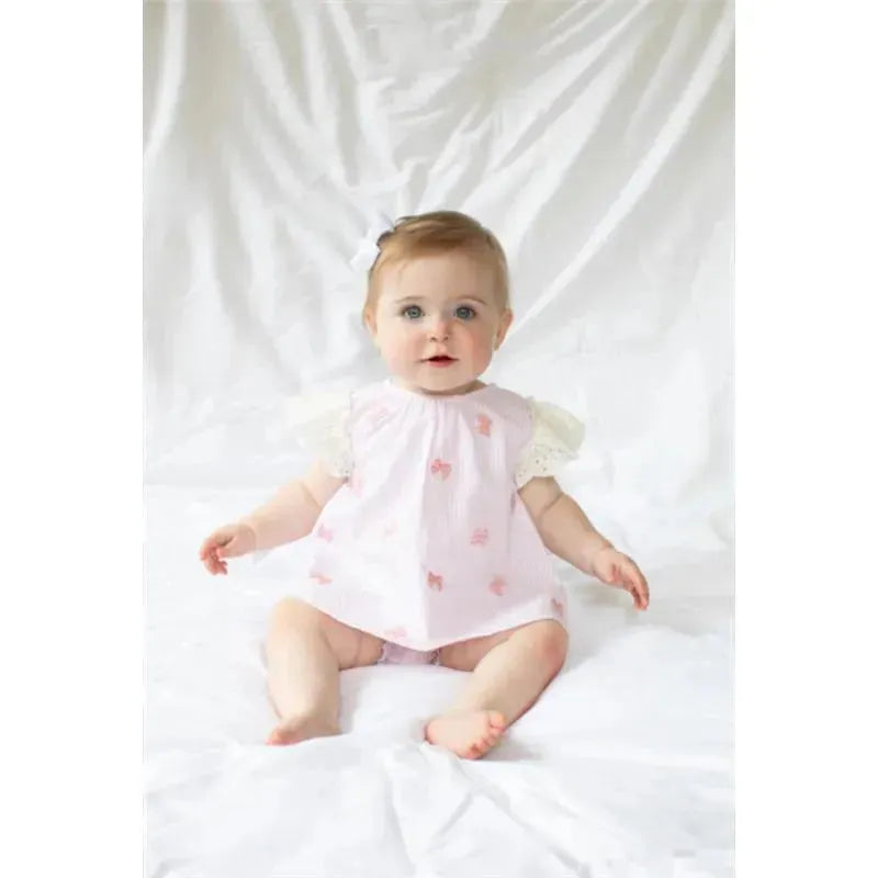 Mud Pie - Embroidered Pink Bow Pinafore Set
