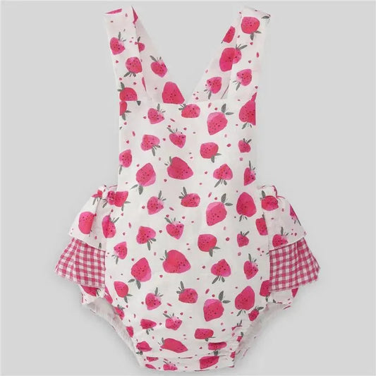 Paz Rodriguez - Baby Girl Woven Romper Amorodos, Strawberry