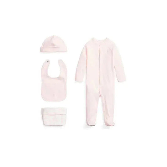Polo Ralph Lauren Baby - 4Pk Long-Sleeve Interlock Coverall, Bib, Beanie & Print Knit Caddy, Delicate Pink