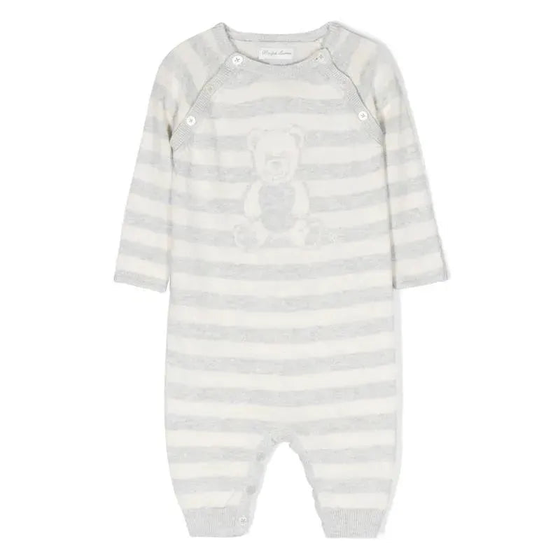 Polo Ralph Lauren Baby - Long Sleeve Organic Cotton Bear Sweater Coverall, Quartz Heather