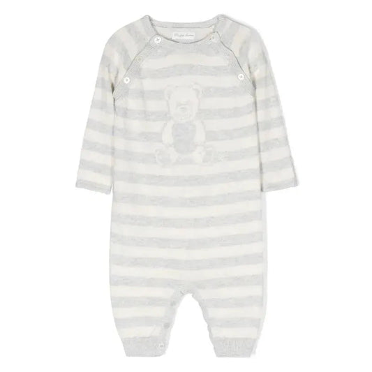 Polo Ralph Lauren Baby - Long Sleeve Organic Cotton Bear Sweater Coverall, Quartz Heather