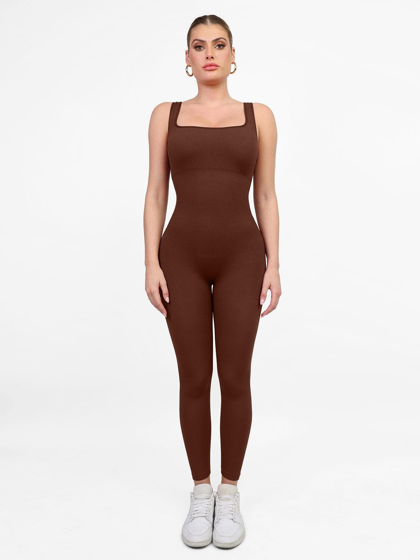 Popilush® Yoga Activewear Jumpsuit Brown / S Seamless Square Neck One Piece Sport Jumpsuit