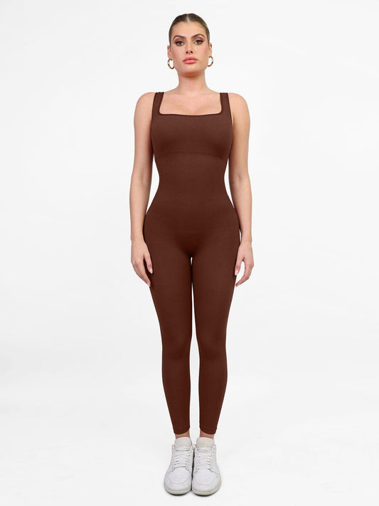 Popilush® Yoga Activewear Jumpsuit Brown / S Seamless Square Neck One Piece Sport Jumpsuit