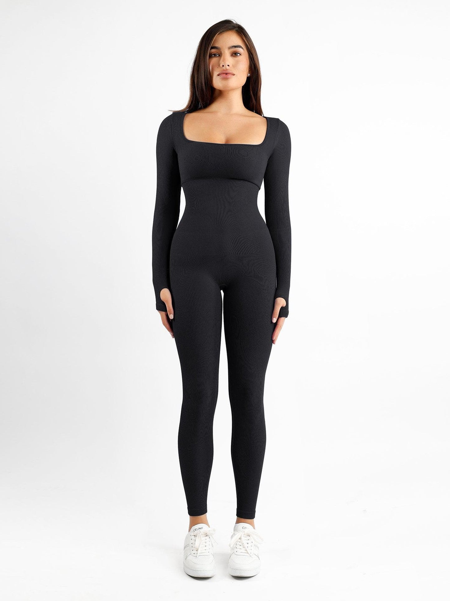 Popilush® Yoga Activewear Jumpsuit Winter Seamless Thumb Hole Square Neck Long Sleeve Jumpsuit