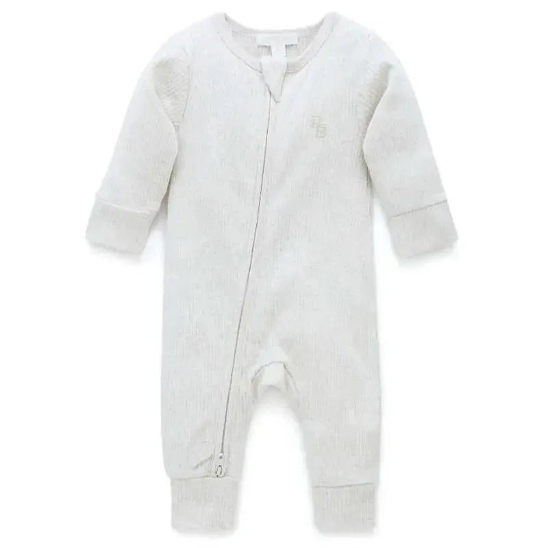 Pure Baby - Baby Neutral Rib Zip Growsuit, Wheat Melange