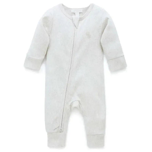 Pure Baby - Baby Neutral Rib Zip Growsuit, Wheat Melange