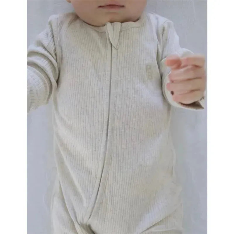 Pure Baby - Baby Neutral Rib Zip Growsuit, Wheat Melange