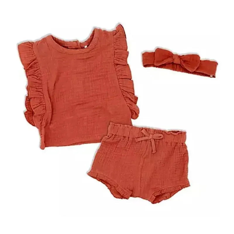 Rose Textiles - 3Pk Baby Girl Muslin Short Set, Terracotta