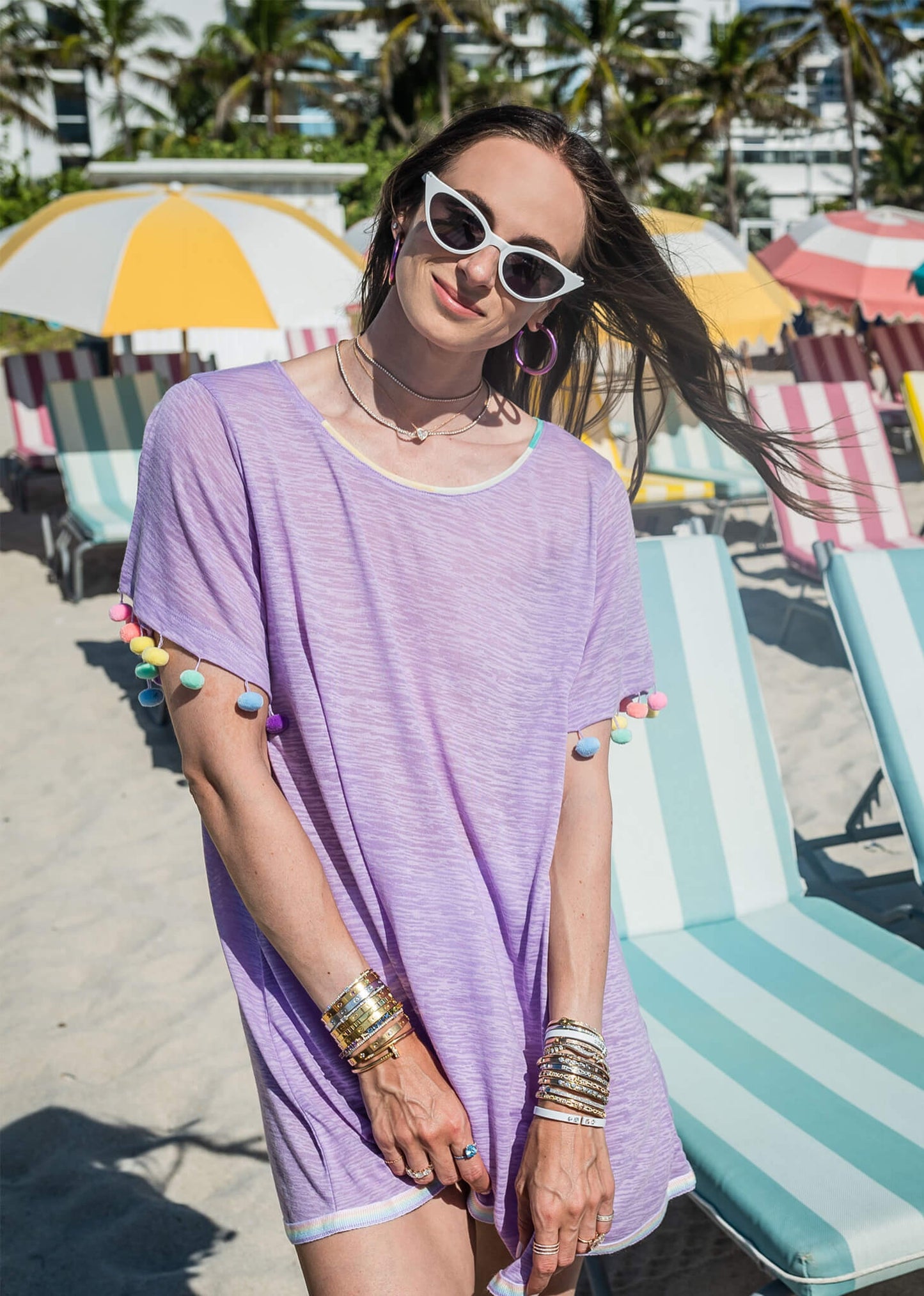 Rainbow Pom Pom T-shirt Dress