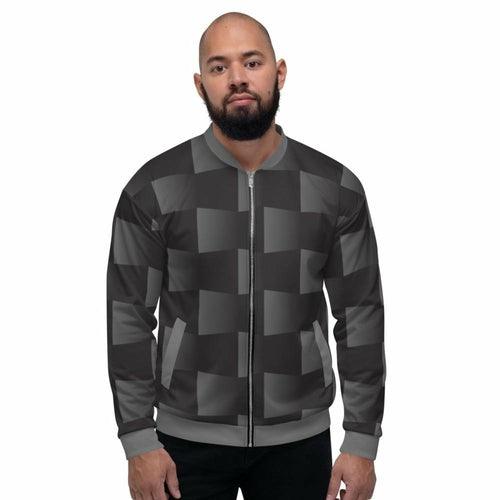 Mens Jacket - Edgy 3d Square Block Bomber Jacket Black/grey - zoter Shop