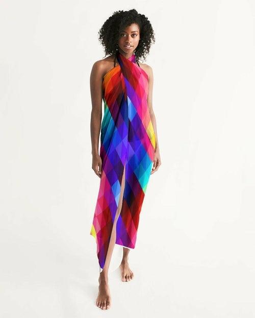 Sheer Sarong Swimsuit Cover Up Wrap / Red Block Multicolor - Zoter Shop