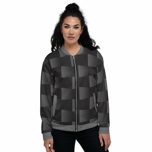 Womens Jacket - Black And Gray 3d Square Style Bomber Jacket - zoter Shop