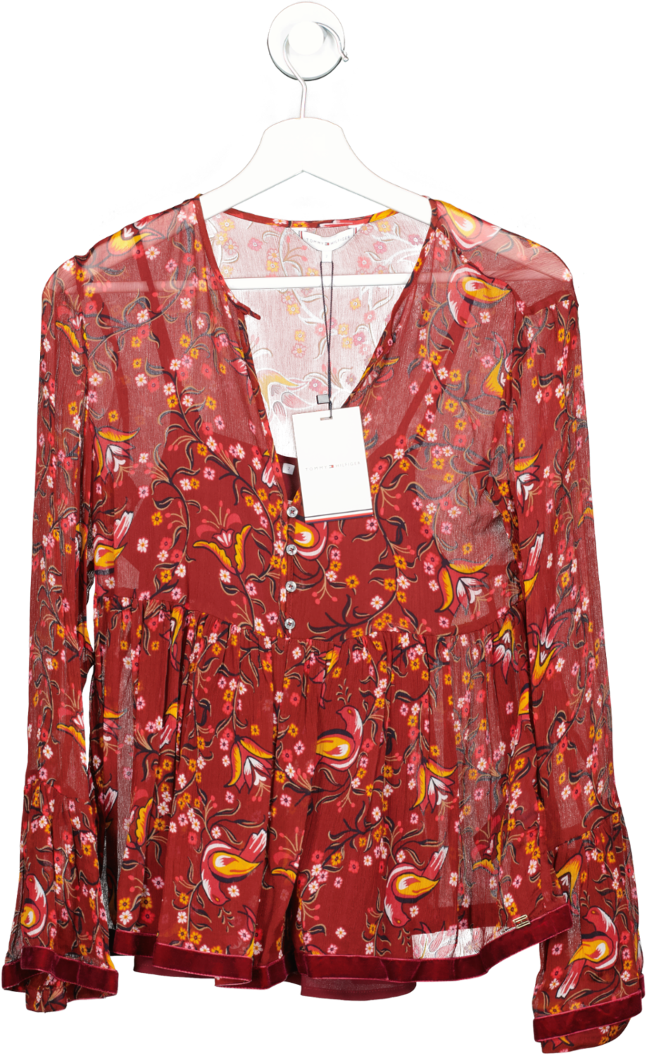 Tommy Hilfiger Red Velvet Trim Simone Floral Blouse BNWT  UK 6