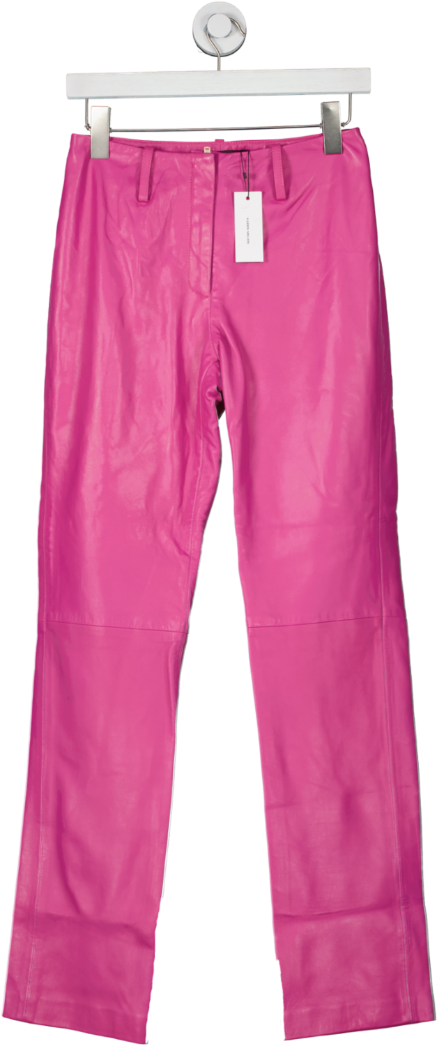Karen Millen Pink Leather Straight Leg Low Waist Trousers UK 6