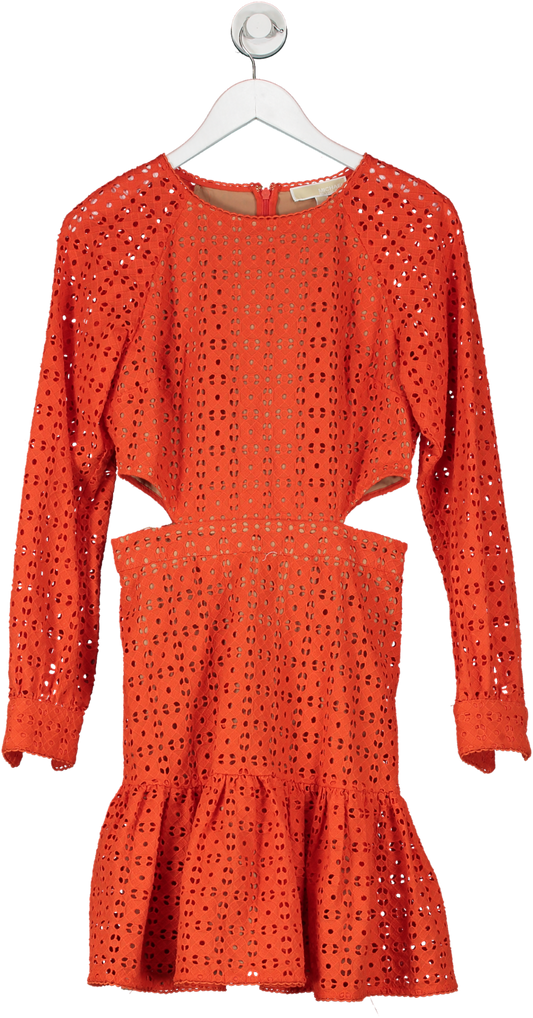 Michael Kors Orange Cotton Eyelet Cutout Mini Dress UK 4