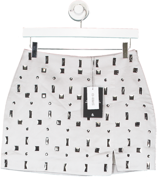 4th & Reckless Metallic Daphne Silver Embellished Mini Skirt UK 6