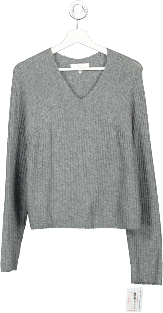L'academie Grey Soft V Neck Jumper UK L