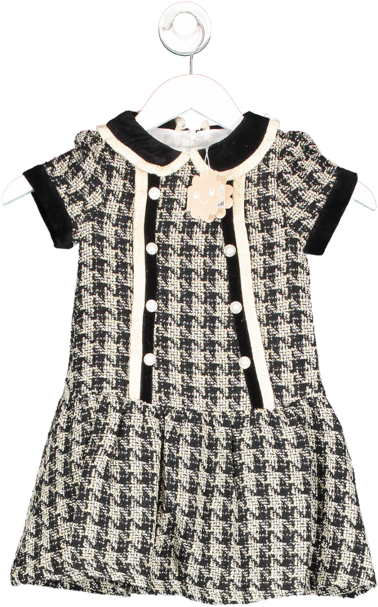 Patachou Black Houndstooth Tweed Dress With Pearl Buttons Bnwt 5 Years