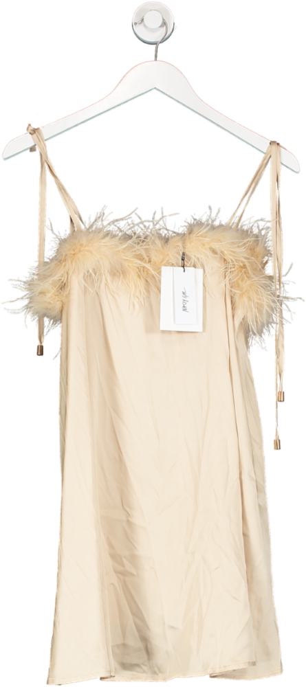 Nasty Gal Metallic Feather Trim Satin Nighty Slip Dress UK 10