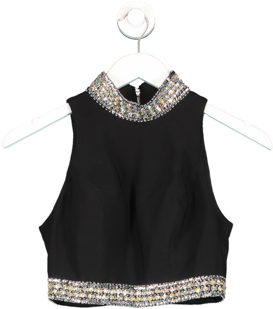 bebe Black Diamante Crop Top UK XS