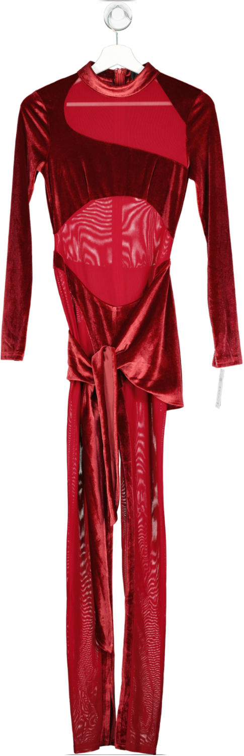 Boss Bae London Red Asymmetrical Velvet Catsuit UK S