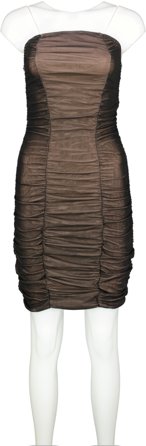 Rare London Black Ruched Mesh Mini Dress UK 8