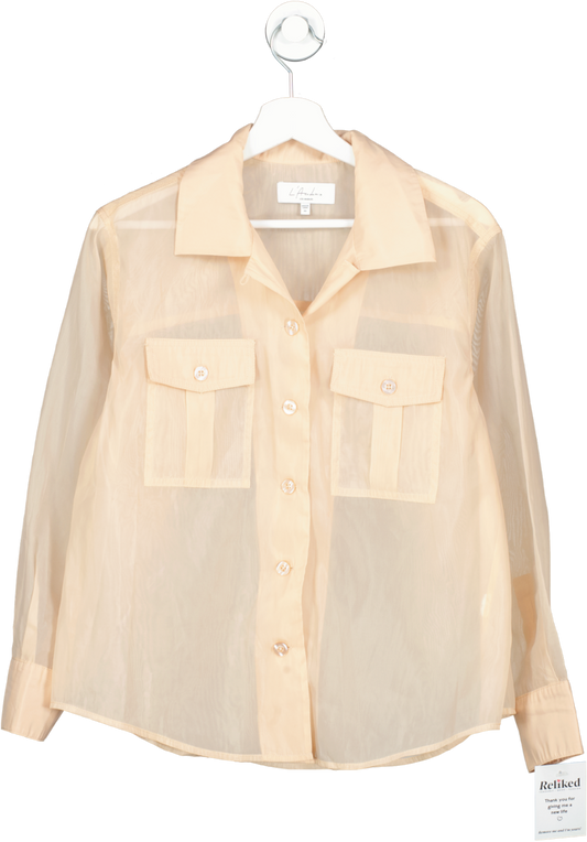 L'academie Beige Sheer Button Down Shirt UK XS