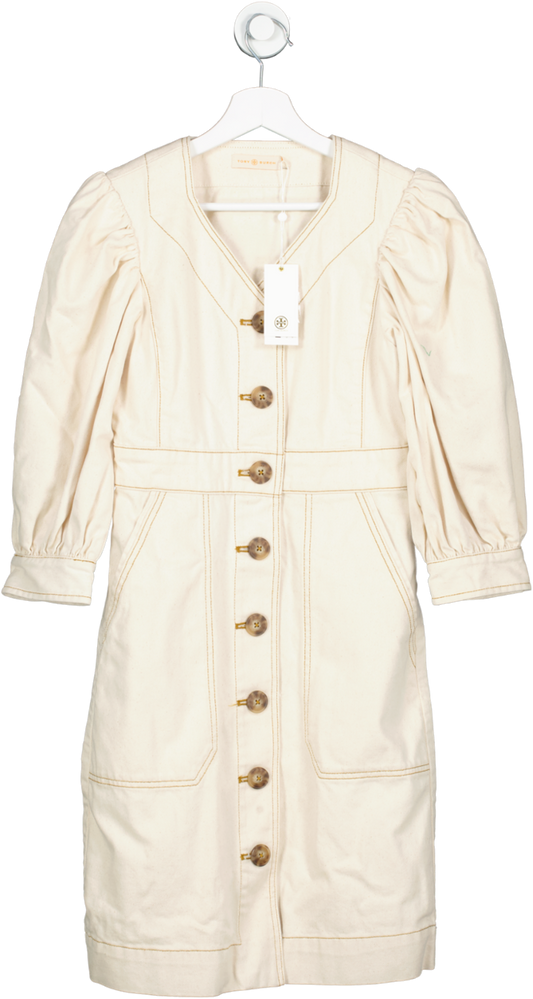 Tory Burch Cream Ecru Cotton Puff Sleeve Dress BNWT UK 4