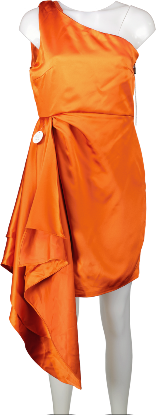 Chi Chi London Orange One Shoulder Satin Drape Mini Dress In Rust UK 12