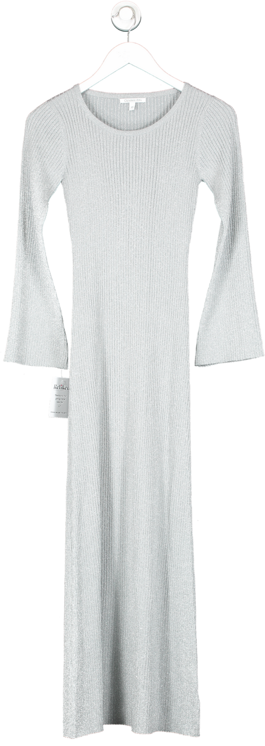 Olivia Rubin Metallic Rowen Silver Knit Midi Dress UK XS