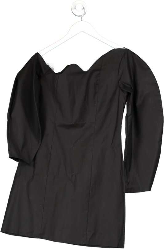 Black Scallop Neckline Mini Dress One Size