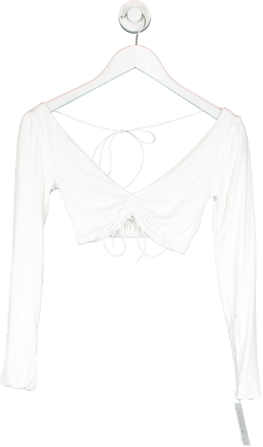 Natalie Rolt White Ruched Front Long Sleeve Crop Top UK 6