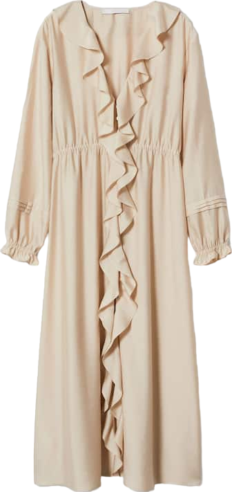 MANGO Beige Ruffle DETAIL MIDI DRESS BNWT UK 10