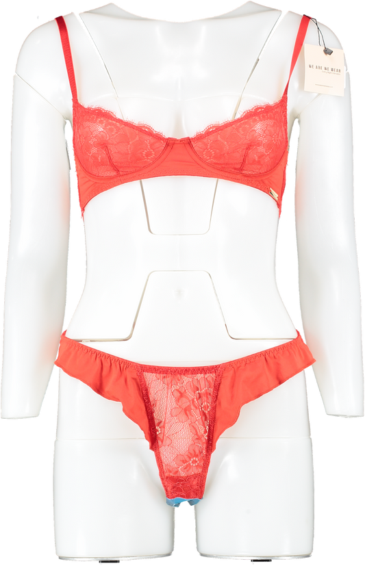 We Are We Wear Red Grace Lace Fluted Edge Bikini Set UK XS