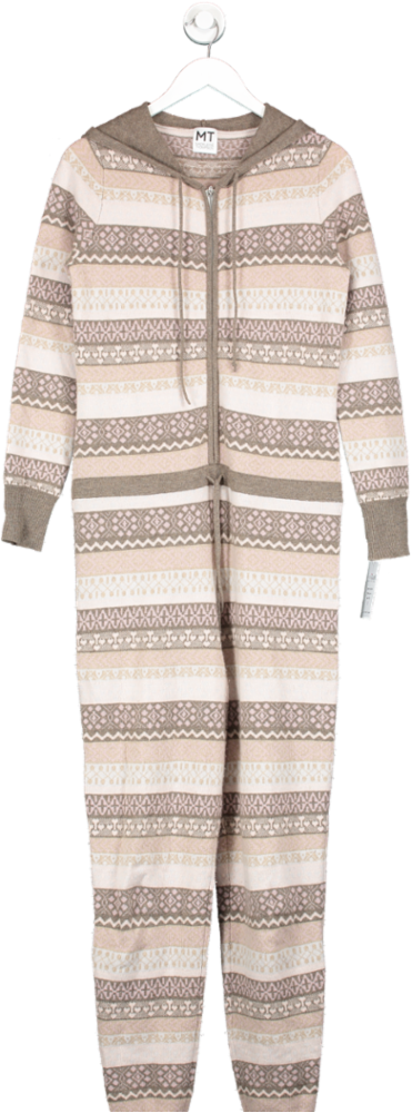 MADELEINE THOMPSON Brown Hooded Knitted Jumpsuit UK S