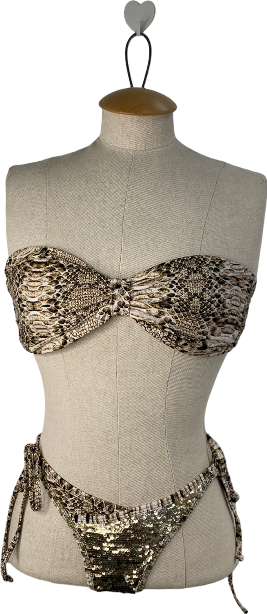 Ezili Brown Island Snake Print Bikini Top M UK S