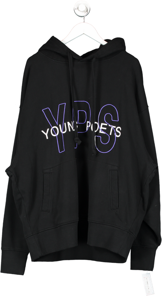 Young Poets Black Logo Printed Organic Cotton Hoodie UK L