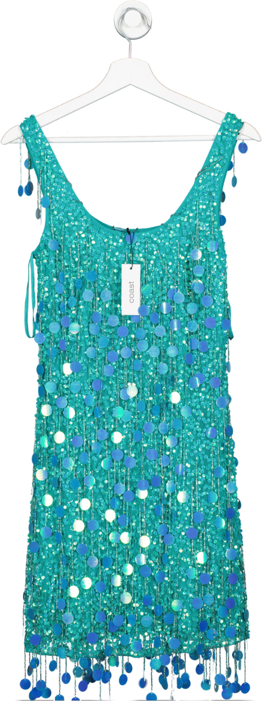 Coast Green Embellished Tassel Sequin Mini Dress UK 8